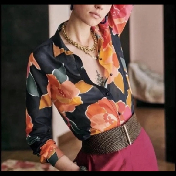 Sezane Tops - Sezane Pierro black silk top Never Ending Summer button down women’s blouse